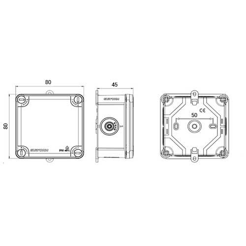 LEGRAND Plexo Boite de dérivation étanche 80x80x45 - schéma avec dimensions
