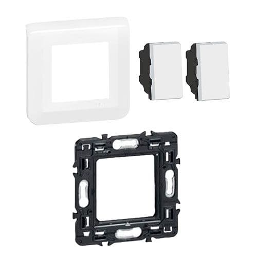 Interrupteur double va et vient LEGRAND Mosaic + support de fixation et plaque de finition