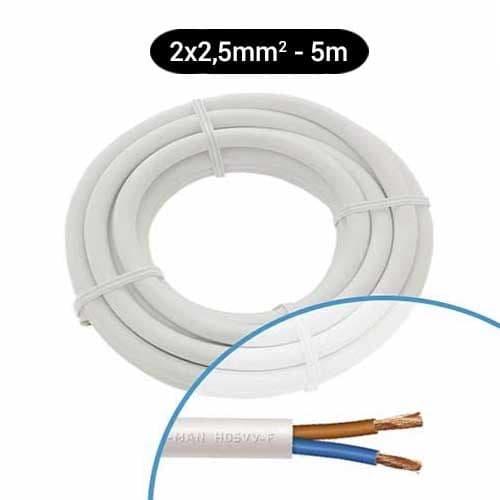 Câble électrique souple H05VVF 2x2.5mm² blanc MIGUELEZ - Couronne de 5m