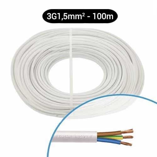 Câble électrique souple H05VVF 3G1.5mm² blanc MIGUELEZ - Couronne de 100m