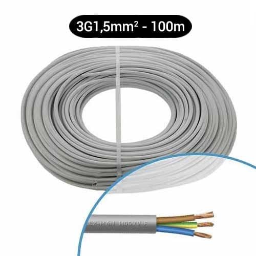 Câble électrique souple H05VV-F 3G1.5mm² gris MIGUELEZ - Couronne de 100m