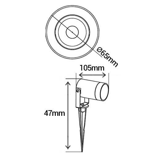 MIIDEX Spot extérieur sur piquet LYS IP65 230V GU10 noir - schéma avec dimensions