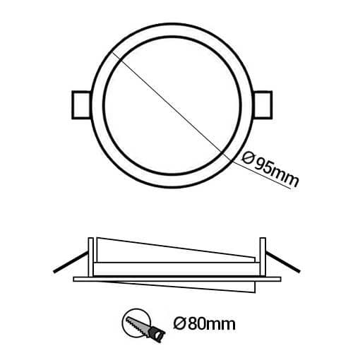 MIIDEX Support de spot encastré orientable rond 93mm 1/4 de tour blanc - schéma avec dimensions