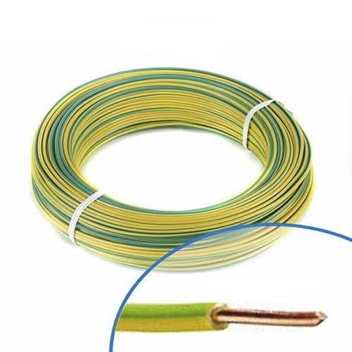 Fil électrique rigide H07VU 1.5² vert / jaune - Couronne