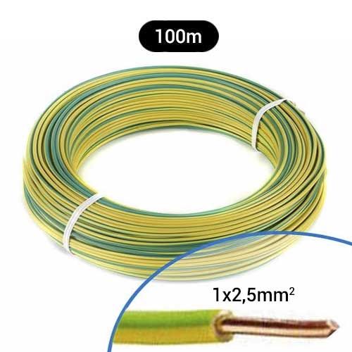 Fil électrique rigide HO7VU 2.5² vert / jaune - Couronne de 100m