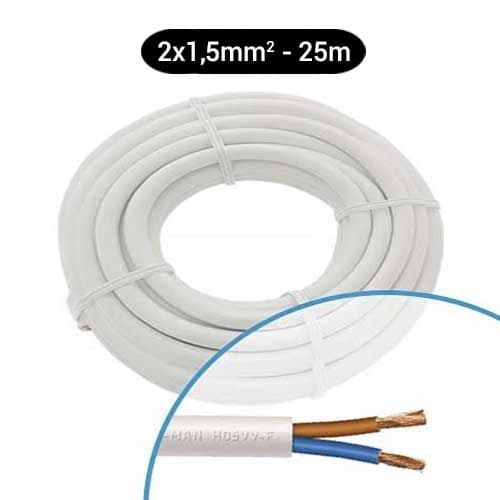 câble électrique souple H05VV-F 2x1.5mm² blanc Nexans - couronne de 25m