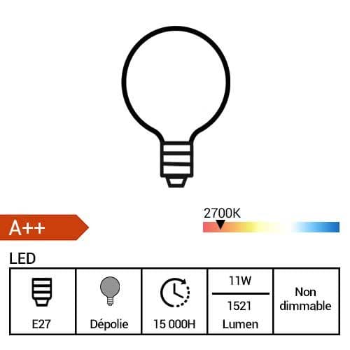 OSRAM Ampoule LED en verre dépoli E27 globe 11W 1521lm 95mm 230V - fiche technique