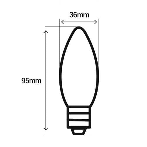 PHILIPS Ampoule LED filament E14 230V 2,5W(=15W) 136lm 2000K LEDcandle flamme ambrée - dimensions