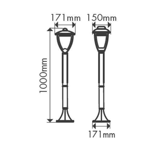 Dimensions du potelet d'éclairage