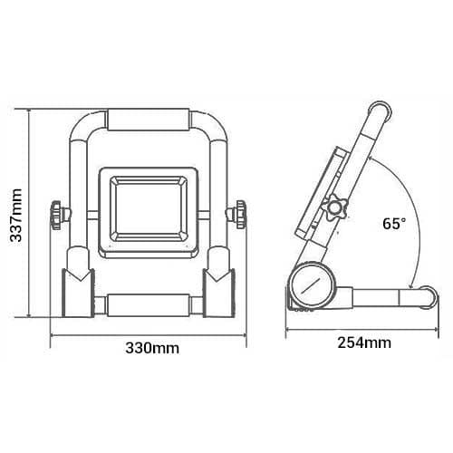 Projecteur de chantier LED extra plat 230V 50W 4500lm 4000°K IP65 - schéma avec dimensions