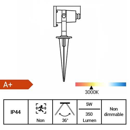 ARLUX Spot LED extérieur sur piquet orientable GU10 5W 350lm 3000K inox - fiche technique