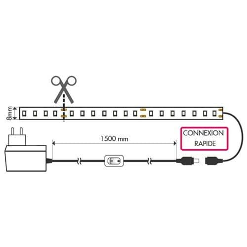 Kit Ruban LED 5m blanc 12V avec interrupteur sur secteur 4,8W/m 400lm/m 4000°K - Schéma