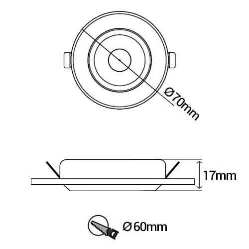 Spot LED extra plat encastrable et orientable - schéma avec dimensions