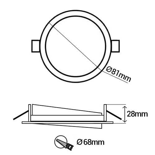 Support de spot encastré orientable rond 81mm blanc - schéma avec dimensions