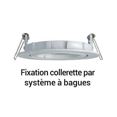 Support de spot encastré orientable rond 81mm acier brossé - fixation collerette par système à bagues