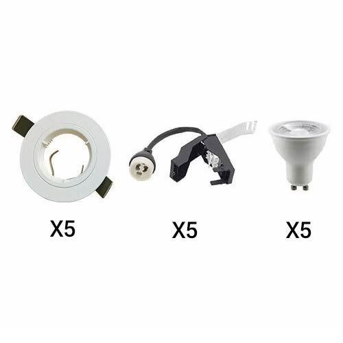 Spots LED encastrables GU10 D85 5W 2700K blanc - Colerette + douille + ampoule x5