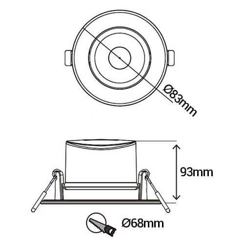 Dimensions spots LED encastrables et orientables 83mm GU10 230V 3x5W 380lm 2700K acier