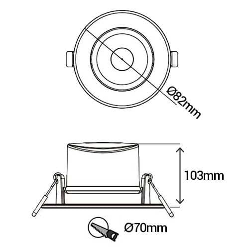 Spot LED encastrable IP65 82mm GU5.3 230V-12V 5W 380lm 4000K blanc - schéma avec dimensions