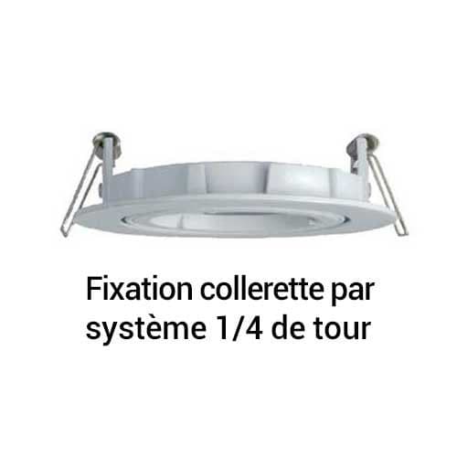 Support de spot basse luminance rond fixe 100mm avec douille GU10 automatique blanc - fixation collerette par système 1/4 de tour