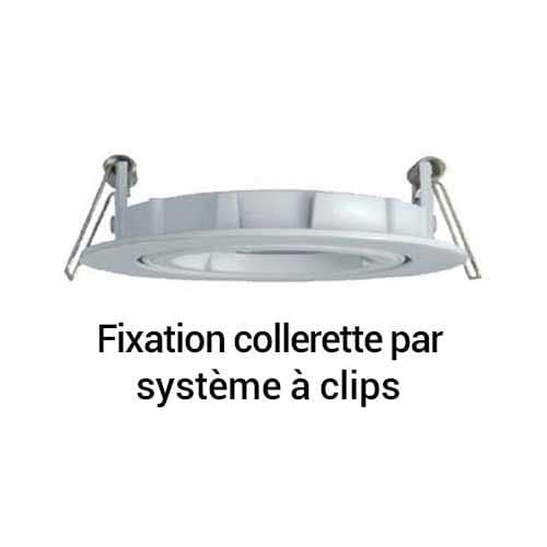 Support de spot rond fixe 88mm avec douille GU10 automatique blanc - fixation collerette par système à clips