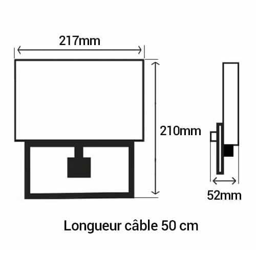 Projecteur extérieur LED extra plat précâblé à détection 230V 50W 4250lm 4000K noir - dimensions