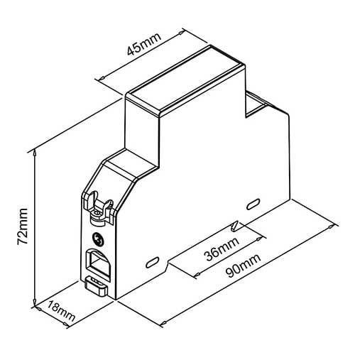 Compteur d'énergie 100A monophasé certifié MID Modbus POLIER - schéma avec dimensions