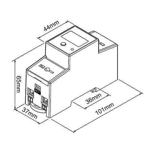 compteur d'énergie 80A monophasé certifié MID Modbus Polier - schéma avec dimensions