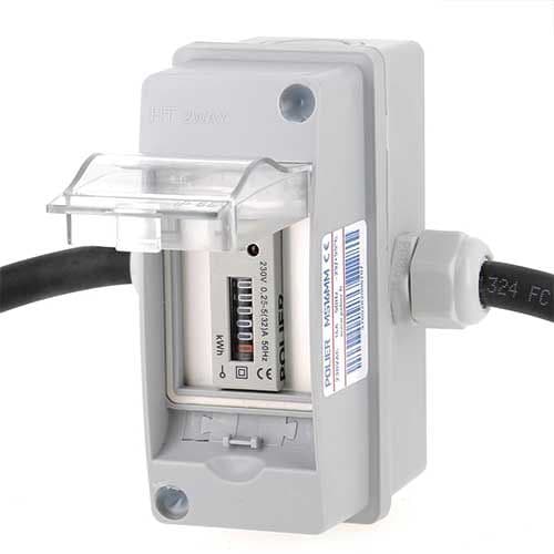 Compteur d'énergie de chantier Polier IP44 16A monophasé certifié MID prise schuko - vue de profil