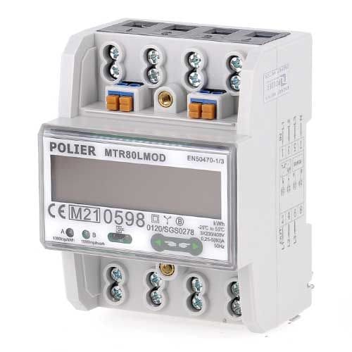 POLIER Compteur d'énergie 80A Tétrapolaire avec Ecran LCD Certifié MID - Modbus - vue de face