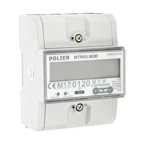 POLIER Compteur d'énergie 80A Tétrapolaire avec Ecran LCD Certifié MID - Modbus