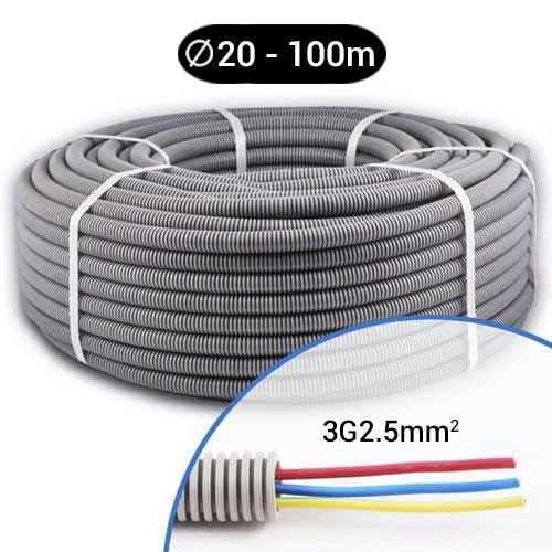 Gaine électrique grise ICTA préfilée 3G2.5 R/B/VJ D20 Qofil - Couronne de 100m