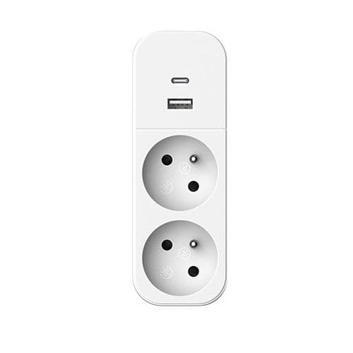 QUARX Multiprise murale Biplite 2 prises 2P+T 16A blanc avec prise USB A et C - vue de face