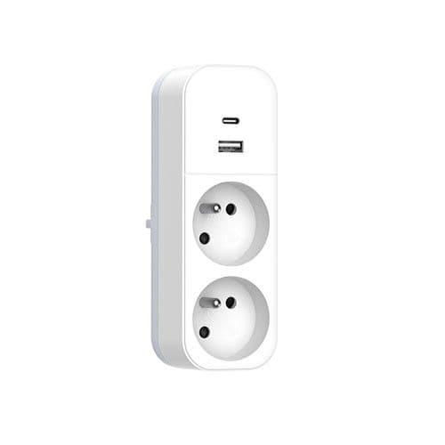 QUARX Multiprise murale Biplite 2 prises 2P+T 16A blanc avec prise USB A et C