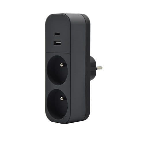 QUARX Multiprise murale Biplite 2 prises 2P+T 16A anthracite avec prise USB A et C - vue de profil