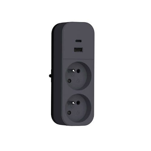 QUARX Multiprise murale Biplite 2 prises 2P+T 16A anthracite avec prise USB A et C