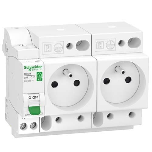 SCHNEIDER Resi9 XE Double Prise modulaire 2P+T combinée 16A auto 6 modules - R9ECS616