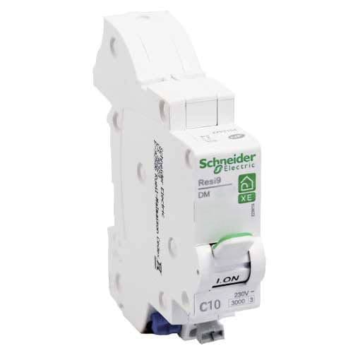 vue dessus SCHNEIDER Resi9 XE Disjoncteur 10A auto Ph+N courbe C 3kA 230V - R9EFC610