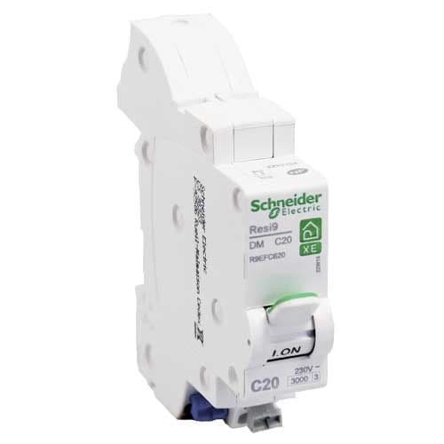 vue de haut SCHNEIDER Resi9 XE Disjoncteur 20A auto Ph+N courbe C 3kA 230V - R9EFC620