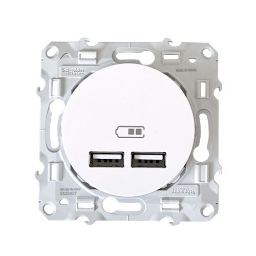 Prise USB SCHNEIDER Odace double 2100mA blanc - S520407