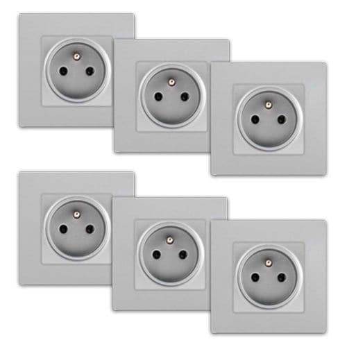 SIEMENS Delta Viva Lot de 6 prises de courant 2P+Terre complets - Silver