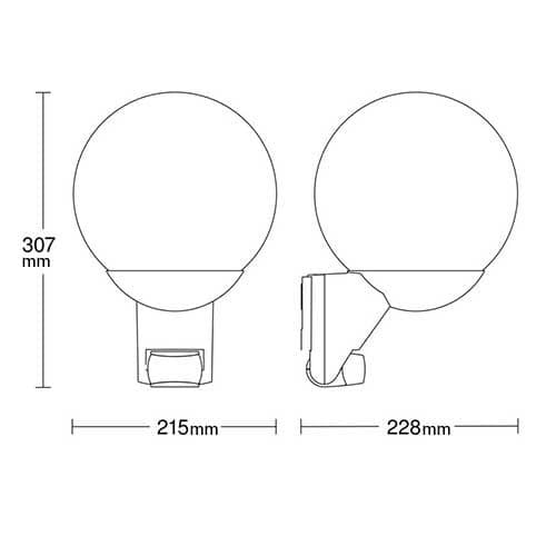 STEINEL Luminaire extérieur L 585 S à détection 230V E27 noir - schéma avec dimensions