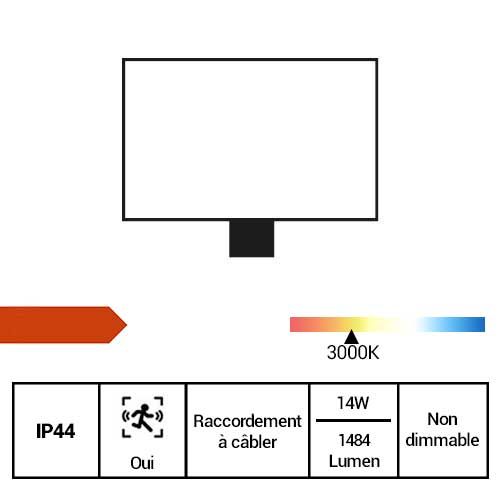 STEINEL Projecteur extérieur LED XLED Home 2 à détection 230V 14,8W 1184lm 4000°K noir - fiche technique