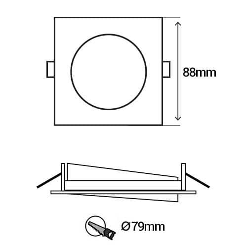 VISION-EL Support de spot carré orientable 88 x 88 mm blanc - schéma avec dimensions