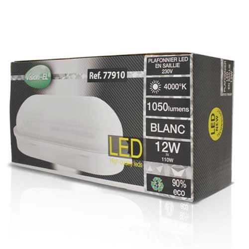 VISION-EL Hublot extérieur LED 230V 12W 1050lm 4000°K 210x105mm blanc - Boite