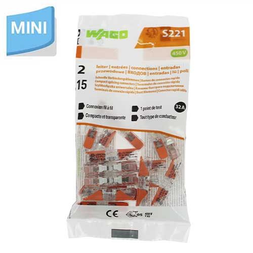 Sachet de 15 mini bornes de connexion rapide WAGO S221 InLine