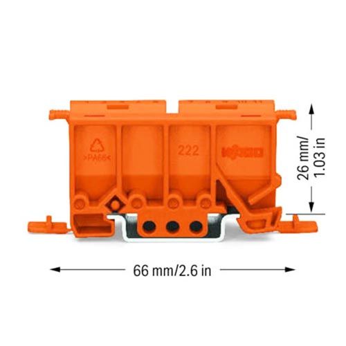 Cet adaptateur de fixation Wago permet la mise en place de bornes Wago 2,3,5,8 entrées Série 222 sur rail DIN.