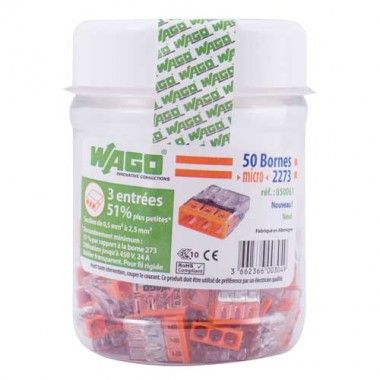 WAGO Flacon de 50 mini-bornes de connexion 3 fils S2273