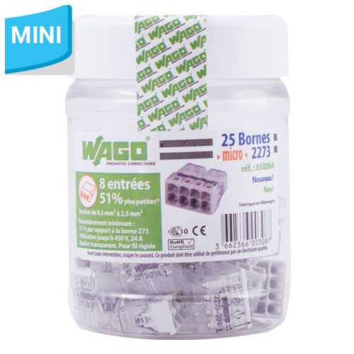 WAGO Flacon de 25 mini-bornes de connexion 8 fils S2273