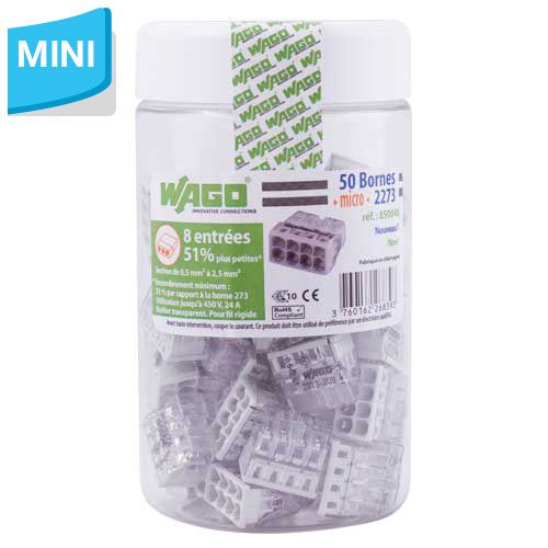 WAGO Pot de 50 mini-bornes de connexion 8 fils S2273