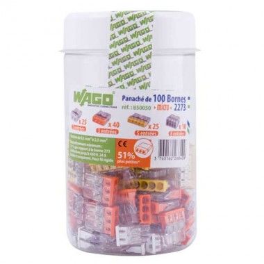 WAGO Flacon de 100 mini-bornes de connexion 2, 3, 5,et 8 fils S2273